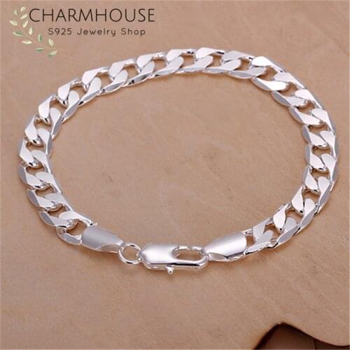 Charmhouse Pure Silver 925 Bracelets For Men 8mm Link Chain Bangle Bracelet Wristband Pulseira Man Jewelry Accessories Bijoux