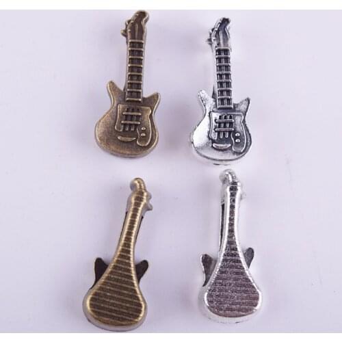 50Pcs/Lot Silver or Bronze Guitar Music Shaped Hand Made Spacers Beads DIY Jewelry Making Material Findings 2016
