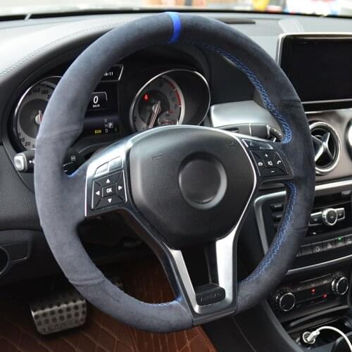 Black Alcantara Steering Wheel Cover for Mercedes Benz A-Class 2013-2015 CLA-Class 2013 2014 C-Class 2013