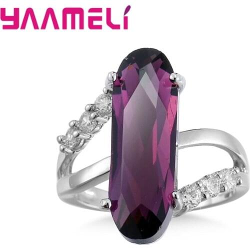 Extremely Big New Style Purple Crystal Insert High Quality 925 Sterling Silver Female Ring Gift for Mother/Wife/Girlfriend