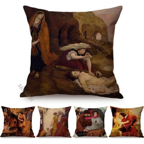 Euro Vintage Oil painting Home Decoration Sofa Pillow Case Old Society Story Pattern Cotton Linen Square Cushion Cover almofadas