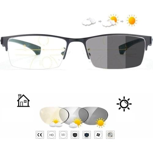 Finished Progressive Multifocal Reading Glasses Men Photochromic Presbyopic Diopter Eyeglasses with Prescription 1.50 2.50