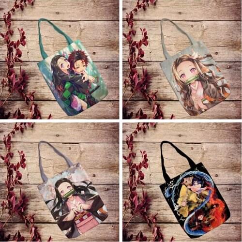 IVYYE Kimetsu no Yaiba Fashion Anime Foldable Canvas Shopping Bag Casual Shoulder Bags Customized Tote Handbag Lady Girls New