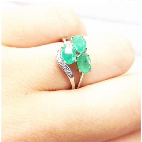 Emerald ring Free shipping Natural real emerald 925 sterling silver 4*6mm 3pcs Fine jewelry