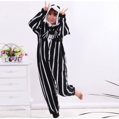 Kigurumi Adults Cartoon Unisex Men Women Skeleton Jack Onesies Pajamas Sleepsuit Cosplay Costumes For Halloween Party