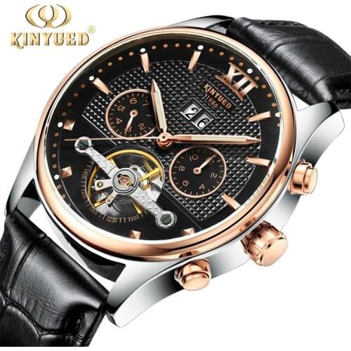 KINYUED brand new watch Swiss automatic Tourbillon mechanical watch waterproof leather mens spot