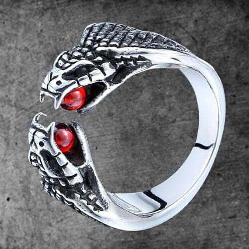 Red Stone Animal Snake Ring For Men Women Stainless Steel Opening Adjustable Rings Gothic King Cobra Jewelry Wholesale