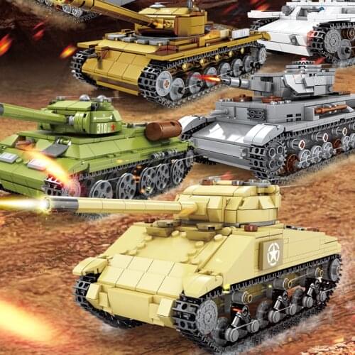 MOC Military German King Tiger Heavy Tank Model Building Blocks Army WW2 Soldier Figures Man Weapon Bricks Children Toys Gifts