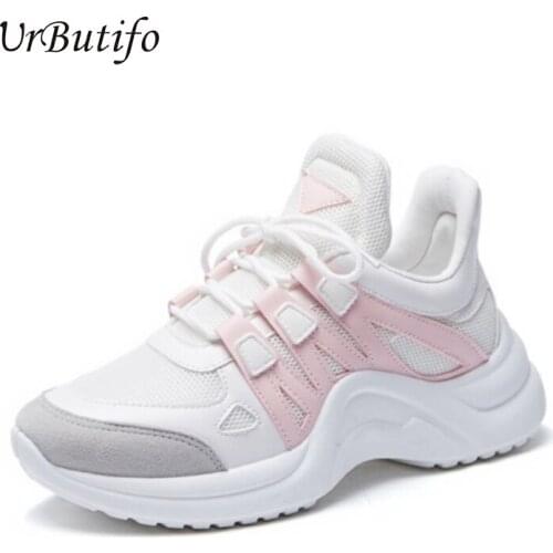 UrButifo Women Casual Shoes Breathable White Shoes Women Sneakers 2019 Spring Autumn Trends Lace-Up Flats Chaussures Femme