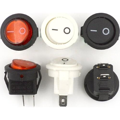 10pcs/lot Rocker Switch KCD11 KCD1-204 15mm AC 250V 6A 2 Pin Red with LED Round ON/OFF SPST Snap in Mini Boat