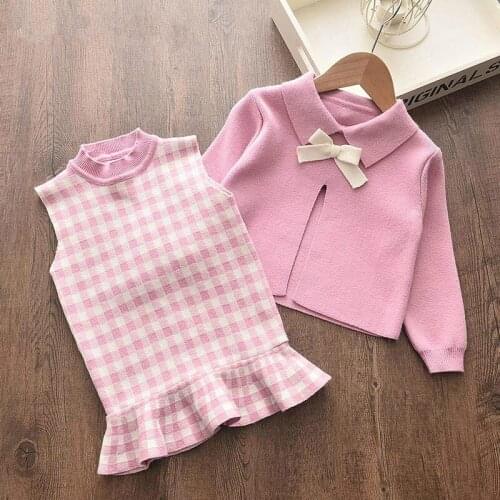 Melario Baby Girl Clothing Set Cute Bow Sweaters Plaid Dress Girls Elegant Clothes Sets Party Birthday Wear Kids Clothing