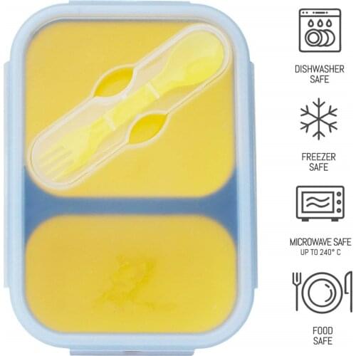 Reusable 900ml Collapsible Silicone Lunch Box Container 2 Compartment Leak Proof Stackable Storage Container Bento Box Style