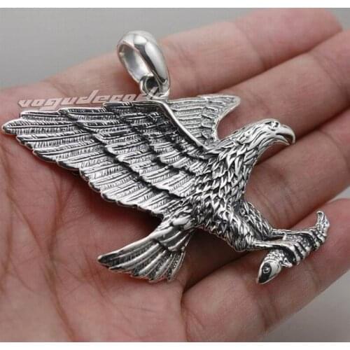 925 Sterling Silver Heavy Solid Hawk Eagle Mens Biker Pendant 8C021(Necklace 26inch)