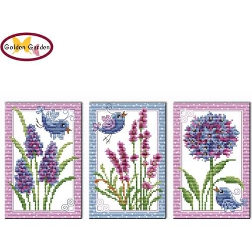 GG Birds&Flowers Cross Stitch Kits Printed Fabric Arts and Designs Embroidery Needlework Set Cross Stitch Pattern for Home Decor
