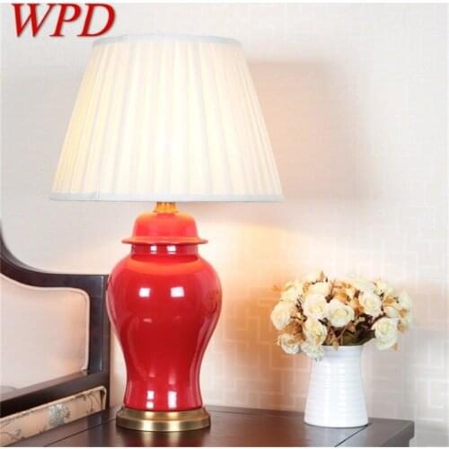 WPD Ceramic Table Light Brass Red Contemporary Luxury Desk Lamp LED For Home Bedside Bedroom