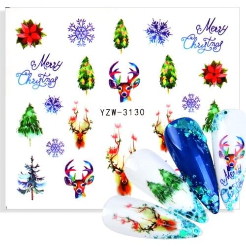 NEW Designs Christmas Water Decals Nail Sticker Deer Snowflake Watermark Flakes Slider Tattoo Nail Art Decoration
