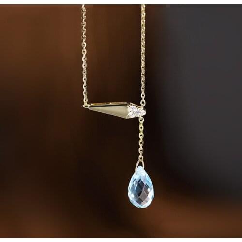 DAIMI Sky Blue Topaz Pendant Female Genuine 925 Sterling Silver Water Drop Color Treasure Necklace For Girlfriend