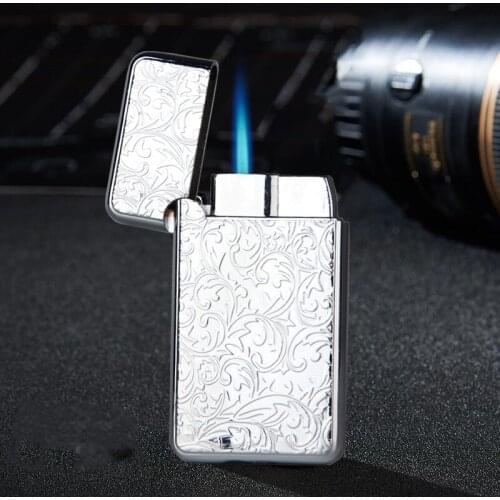 Fortune Flower Encendedores Creativos Gas Smoking Mecheros Originales Blue Straight Into Lighter Butane Gas Lighter Mens Gift
