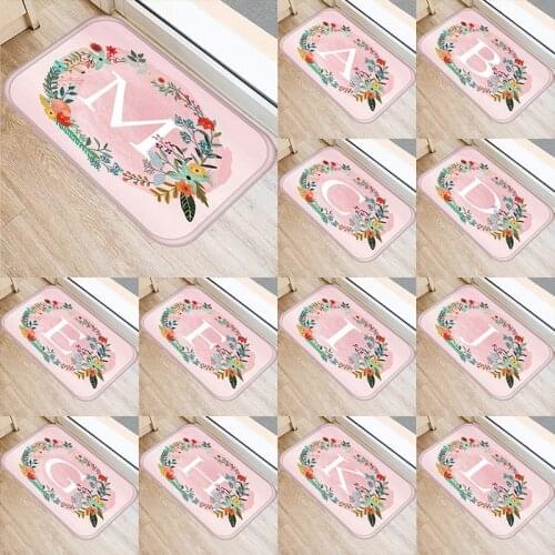 Pink Flower Letter Kitchen Anti-Slip Entrance Door Mat Suede Velvet Carpet Rubber Doormat Colorful Indoor Floor Mats Rug 48246