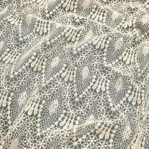Mesh Fabric 1 yard 126cm 49"Wide Beige Gauze Tulle Full Cotton Embroidered Lace Cloth Dress Skirt Shirt Sewing Material M4F12