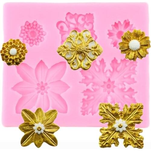 Flower Silicone Mold Relief Jewelry Resin Clay Mould Fondant Cake Decorating Tools Candy Chocolate Gumpaste Moulds