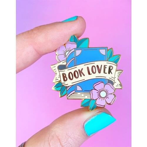 Pretty Book Lover Pin Pastel Flowers Brooch Cute Literary Art Jewelry