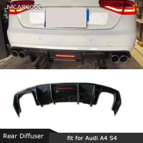 Carbon Fiber Rear Lip Diffuser Spoiler With Lamp For Audi A4 S4 B8.5 B9 2013 -2019 Non For A4 Standard Bumper Guard
