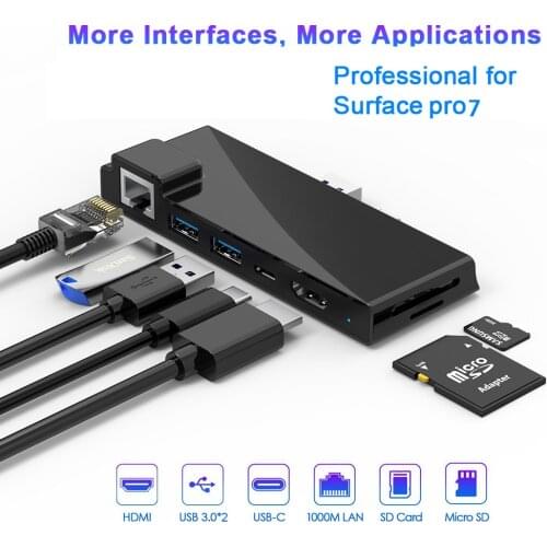 Surface Pro 7 USB C Hub Adapter Dock Station Card Reader Converter 4K HDMI PD for Microsoft Surface Pro 7 Docking Station