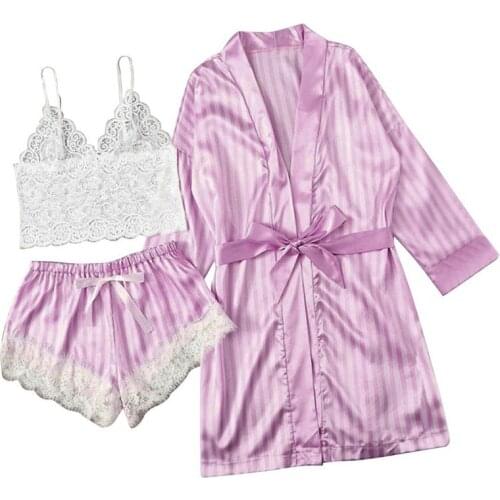 Top+ Short+ Bra) Lace Sleepwear Set Sexy Sling Nightgowns Women Nightie Shorts Uniforms Sex Bra Play Cosplay Nightwear