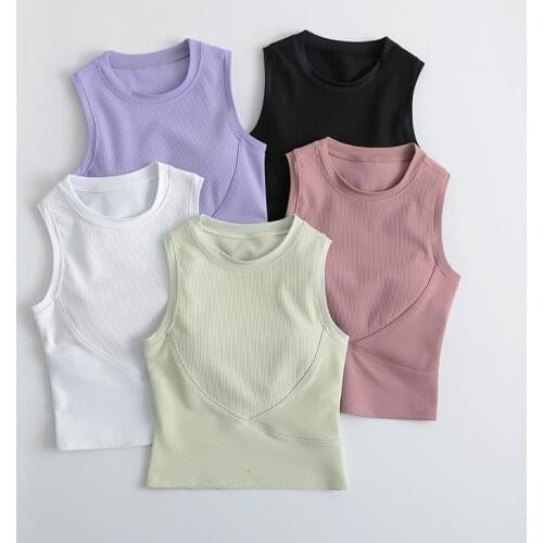 Womens High Neck Sports Shirt Racerback Gym Crop Top with Built in Paded Yoga Tank Top Fitness Workout Clothes