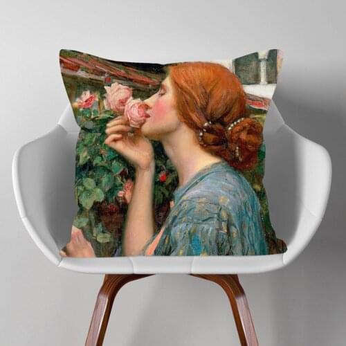 Renaissance Oil Painting Ladies Cushion Covers European Retro Portrait Woman Rose Print Decorative Pillow Case