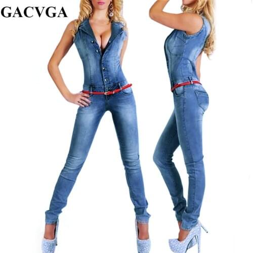 GACVGA New Arrival Sleeveless Jumpsuit Jeans Sexy Bodysuit Women Denim Overalls Rompers Blue Ladies Pants Jeans
