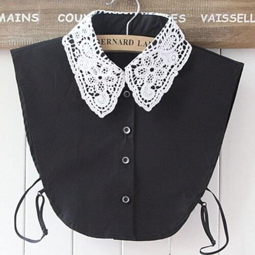 Women Pure Color Lace Detachable Lapel Choker Necklace Shirt Fake False Collar