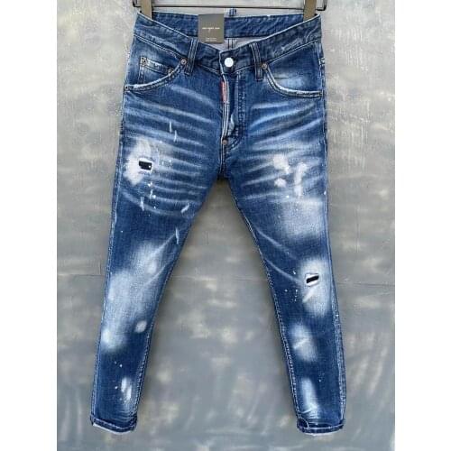 2021 Fashion Tide Brand DSQ2 Patch Washed Abraded Paint Dots Mens Jeans 009