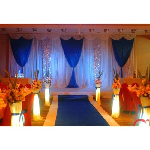 3M x 6M White Wedding Backdrop with royal blue stage drapes wedding Decoration