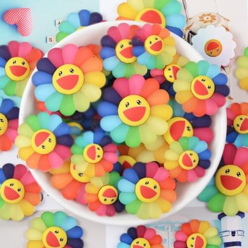 4/6/8 pcs Kawaii Flatback Resin Rainbow Color Smiling Flower Charms Pendants For DIY Decoration Earrings Jewelry Accessory