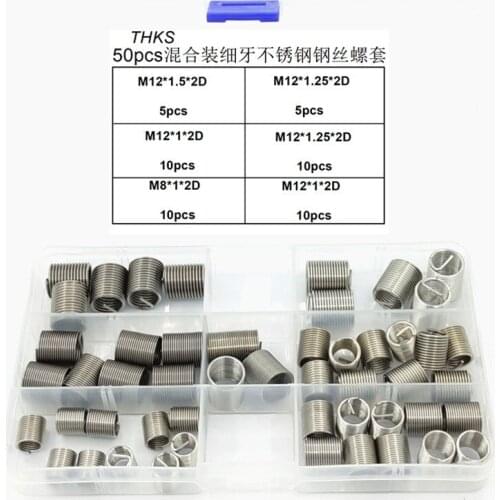 50Pcs 304 Fine Pitch Stainless Steel Wire Thread Insert Thread Repair Insert Kit Rivet Nut Kit For Thread Repair M8 M12