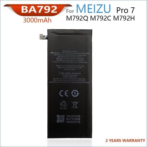 100% Genuine BA792 Battery For Meizu Pro 7 M792Q M792C M792H 3000mAh Mobile Phone High Quality Original Batteries Bateria