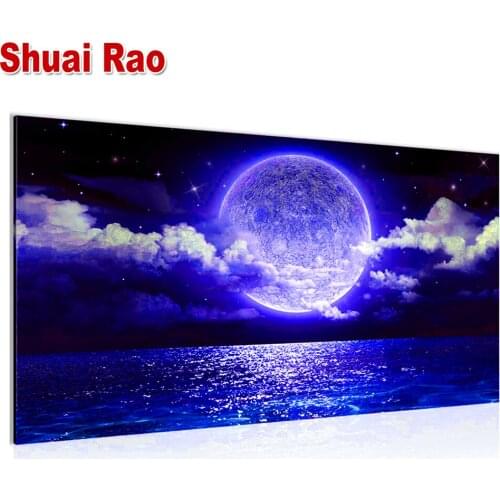 Diy Diamond Painting Cross Stitch"Bright Moon At Blue Sea"Full Square/Round Diamond Embroidery 5D Picture Of Rhinestone