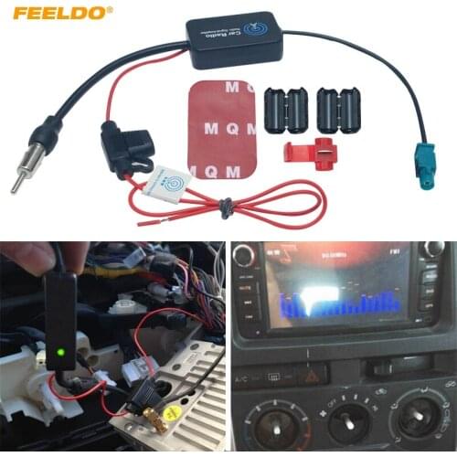 FEELDO 1Pc Car Antenna FAKRA AM/FM Radio Signal Amplifier Booster For Audi Volkswagen Aerials Fakra Anteena Booster Parts