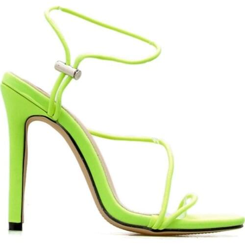 2019 New Arrival Summer Heel Neon Fluorescence Peach Pink Red Interchangeable with Strap Sandals Women High Heel Shoes