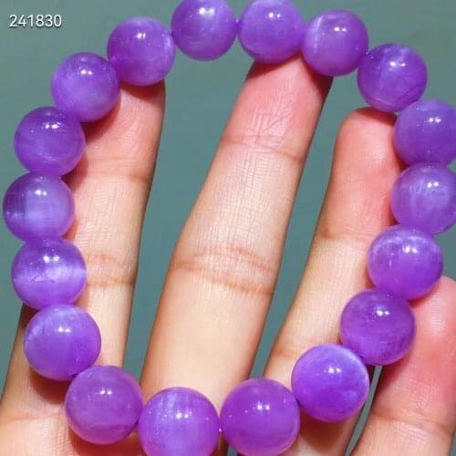 Genuine Natural Purple Kunzite Quartz Clear Round Beads Bracelet 11mm Energy Cat Eye Women Men AAAAAA