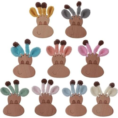 Baby Teether Safe Wooden Toys Mobile Pram Crib Ring DIY Crochet Rattle Soother X5XE