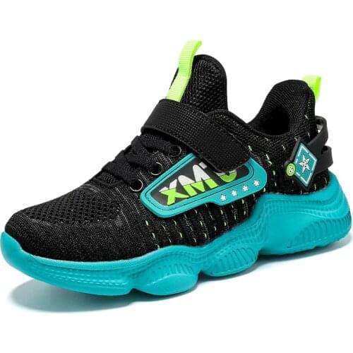 Childrens Casual Shoes Boys Thick Sole Flying Mesh Surface Breathable Sport Casual Shoes Antiskid Color Matching Running Shoe