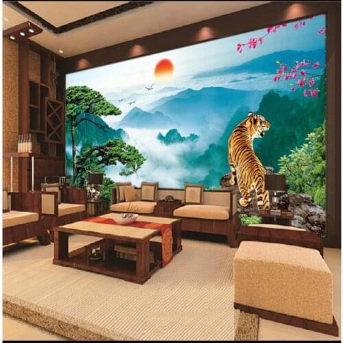 Custom photo wallpapers 3d murals wallpaper for walls Idyllic forest tiger out of the mountain fashion landscape background wall