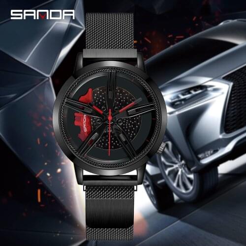 SANDA 2020 Fashion New Concept Men Watch Creative Wheel Dial Quartz Wristwatch Milan Mesh Belt Magnet Clasp Gift Clocks 1040