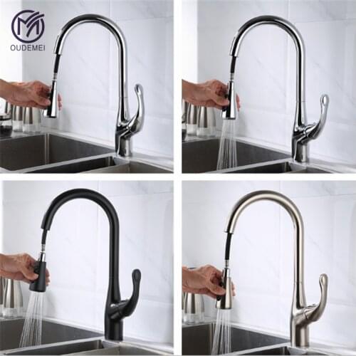 Brass Chrome Brushed Nickel Pull Down Single Handle Hot and Cold Sink Tap 360 Rotary Spray Kitchen Faucet