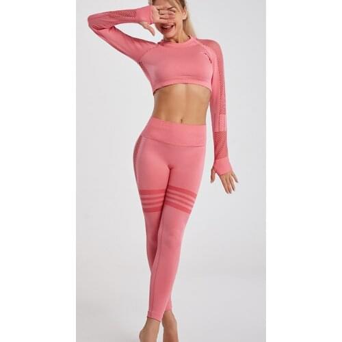 Fashion New Summer Womens Seamless Long-Sleeved Hollow Yoga Suits Womens Knitted Quick-Drying All-Match Fitness Suits