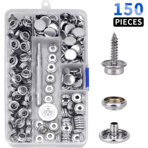150-Pieces Stainless Steel Marine Grade Canvas and Upholstery Boat Cover Snap Button Fastener Kit 10mm Screws Snaps with tool
