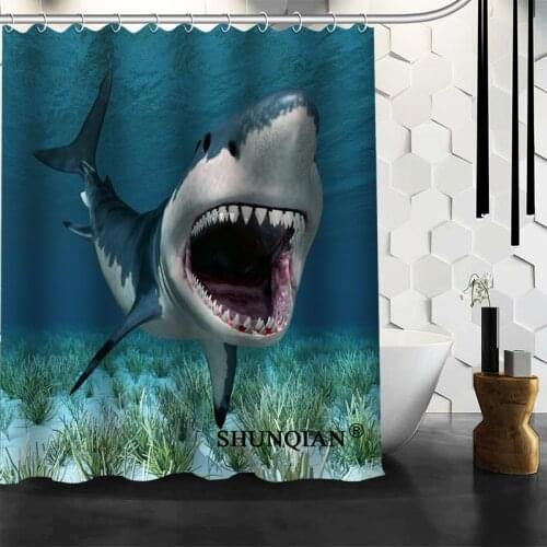 New Custom Shark Shower Curtains Polyester Bathroom Waterproof Bath Curtain Size 150X180cm165X200cm180X200cm